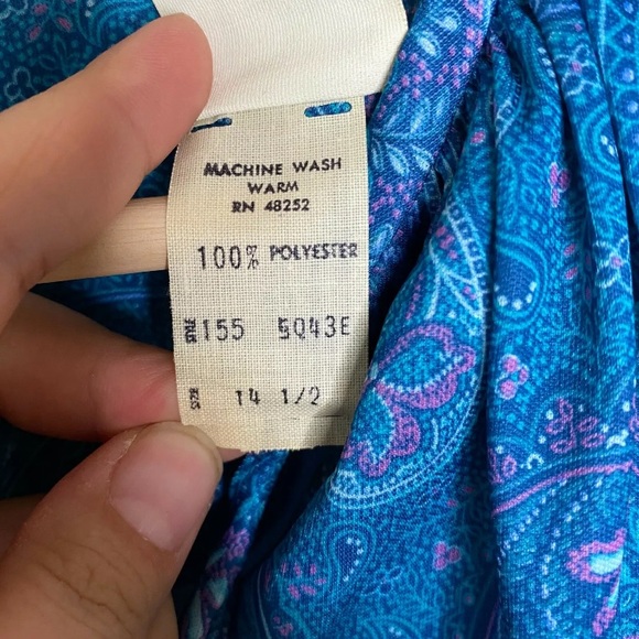 Vintage 70s Three R's Blue Polyester Paisley Dress - Picture 13 of 14